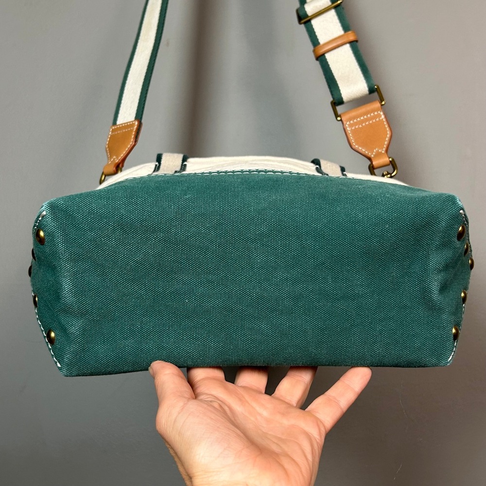 J.Crew Mini Montauk Tote Bag Green Natural Canvas Crossbody Preppy New England - Picture 7 of 14